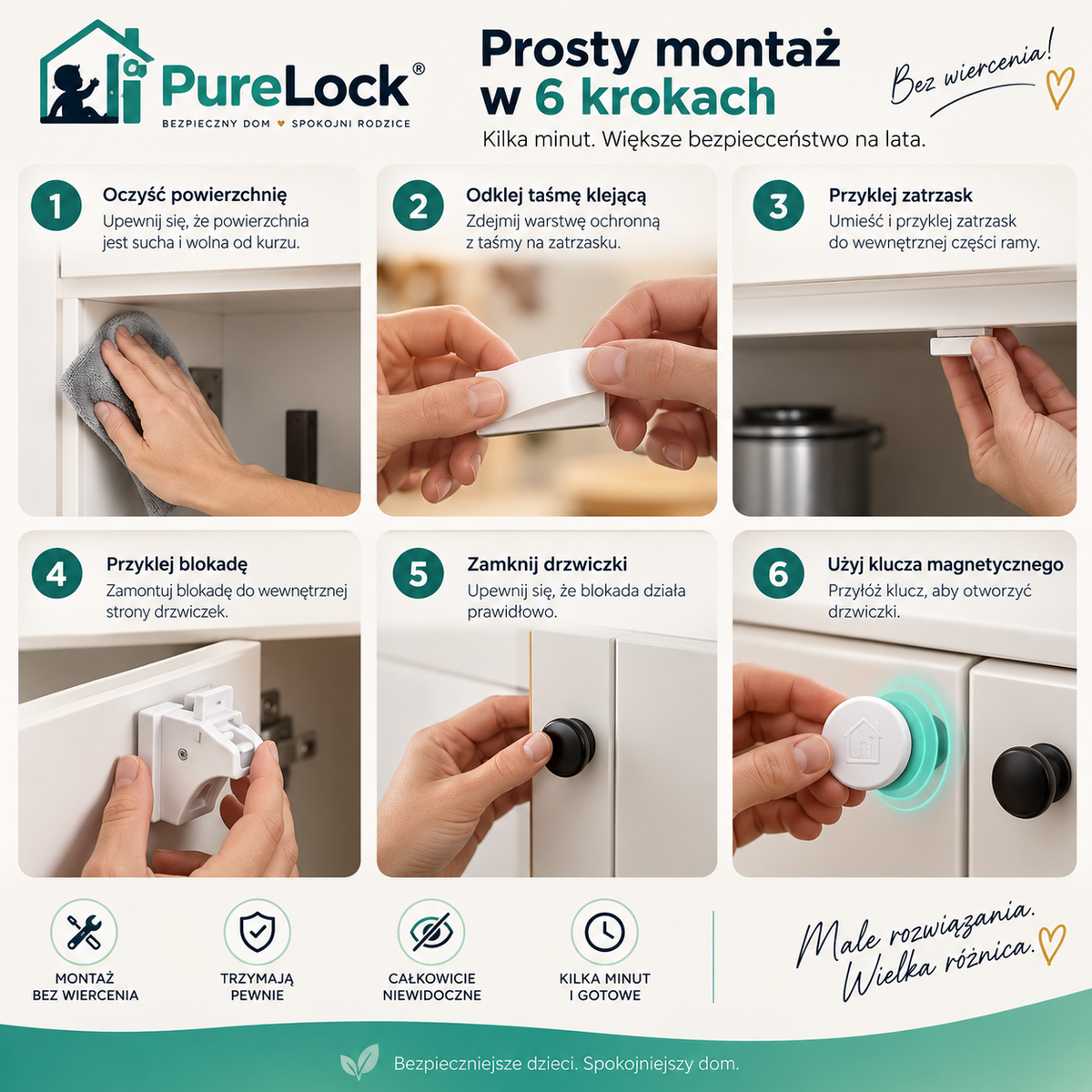 PureLock™ – Niewidoczne Magnetyczne Zabezpieczenie Szafek dla Dzieci
