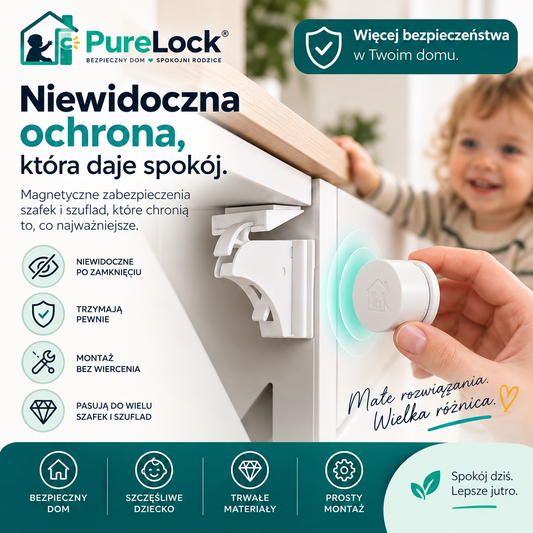 PureLock™ – Niewidoczne Magnetyczne Zabezpieczenie Szafek dla Dzieci